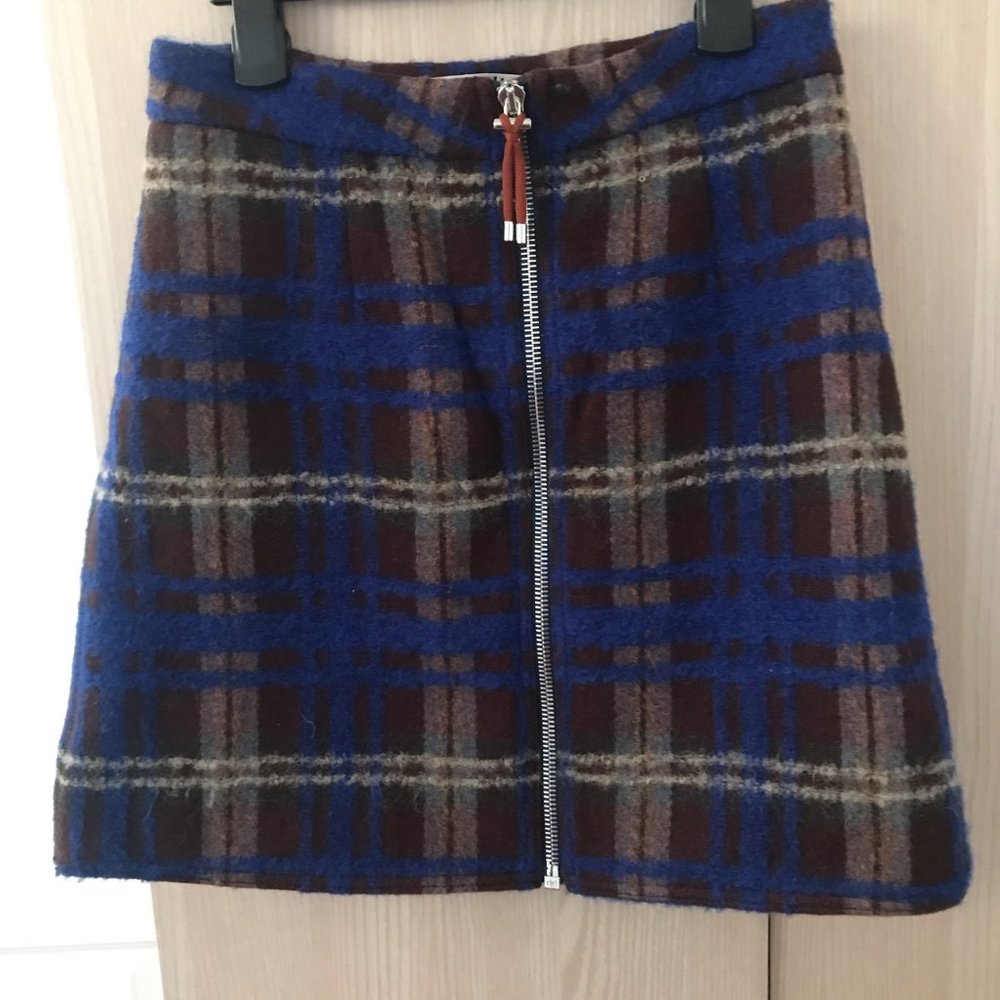 Acne Studios Prisca Modern Tartan Plaid Front Zip Mini Skirt